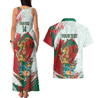 Mexico Football Custom Couples Matching Tank Maxi Dress and Hawaiian Shirt El Tri Aztec Calendar Brush Style
