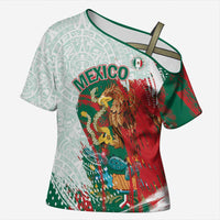 Mexico Football Custom Cross Shoulder Shirt El Tri Aztec Calendar Brush Style
