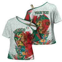 Mexico Football Custom Cross Shoulder Shirt El Tri Aztec Calendar Brush Style