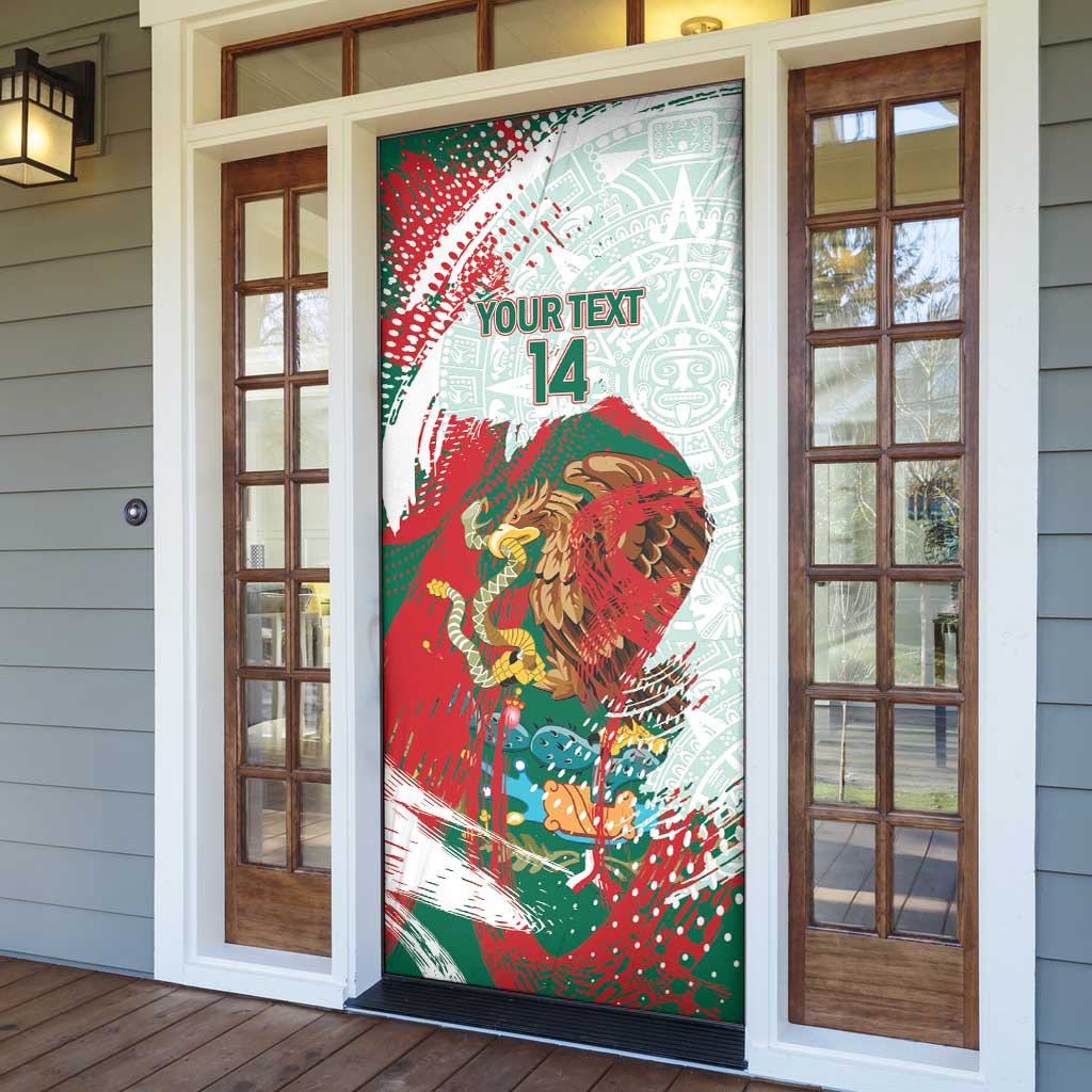 Mexico Football Custom Door Cover El Tri Aztec Calendar Brush Style