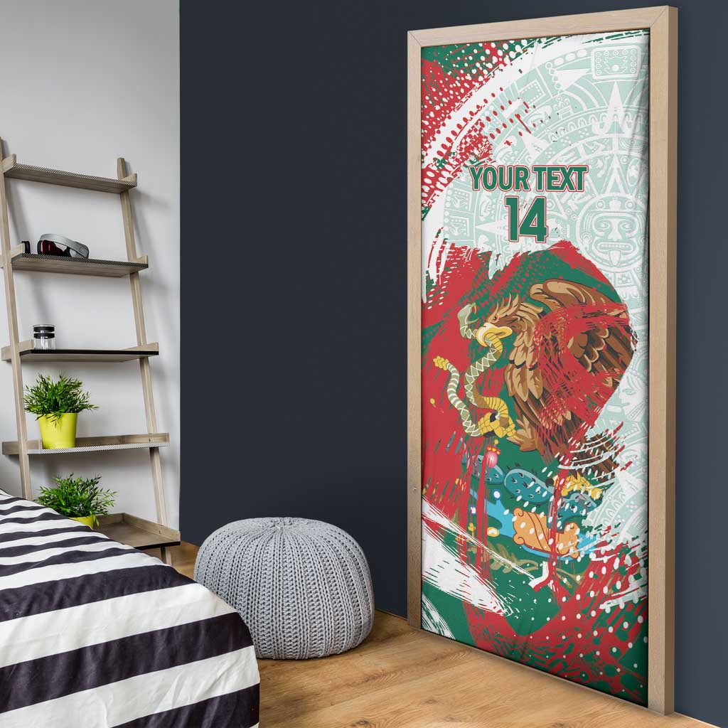 Mexico Football Custom Door Cover El Tri Aztec Calendar Brush Style