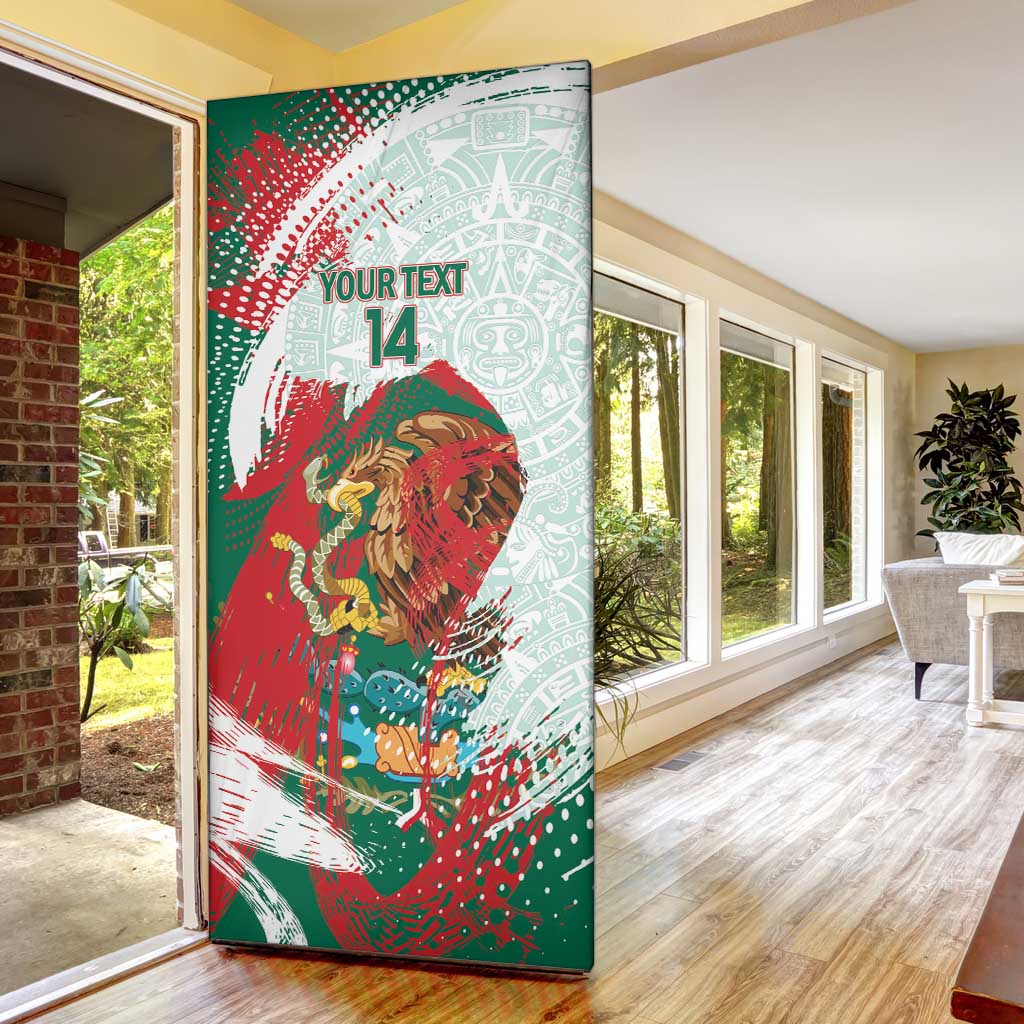 Mexico Football Custom Door Cover El Tri Aztec Calendar Brush Style