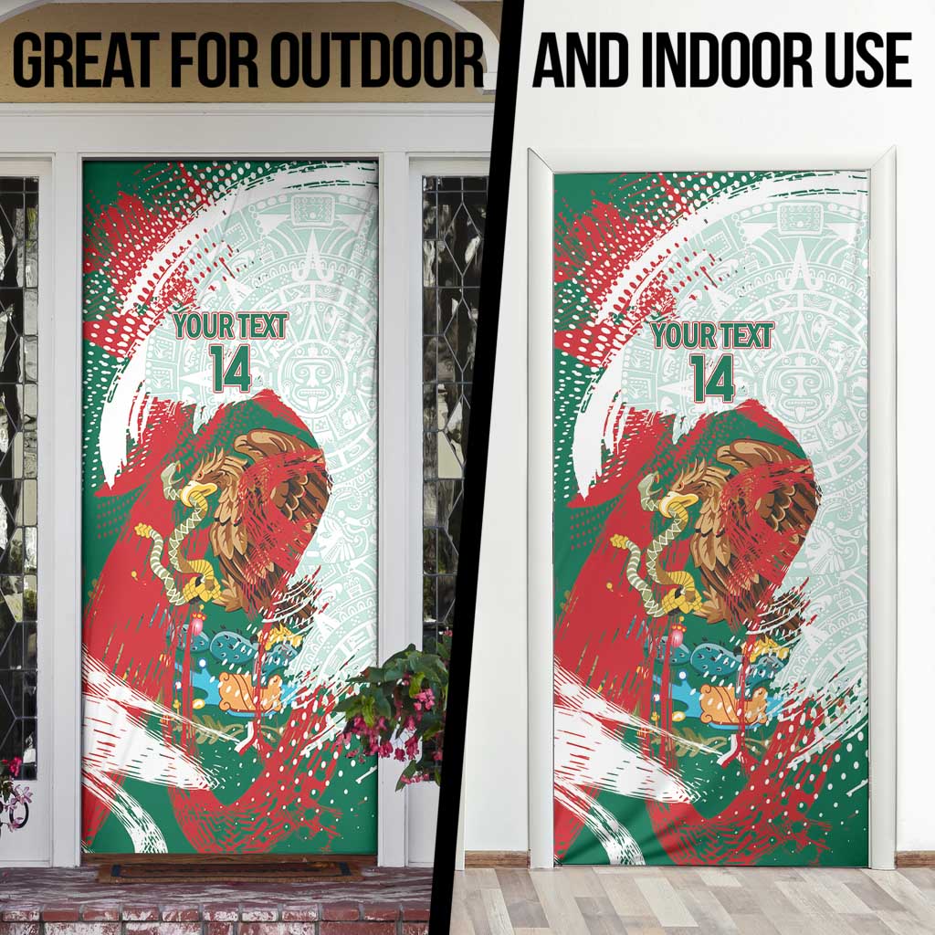 Mexico Football Custom Door Cover El Tri Aztec Calendar Brush Style