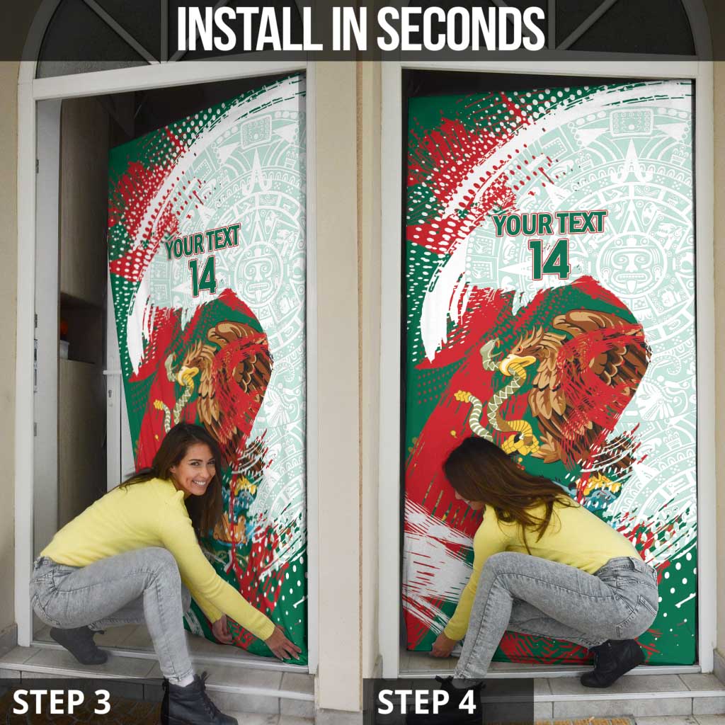 Mexico Football Custom Door Cover El Tri Aztec Calendar Brush Style