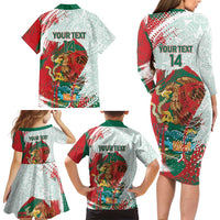 Mexico Football Custom Family Matching Long Sleeve Bodycon Dress and Hawaiian Shirt El Tri Aztec Calendar Brush Style