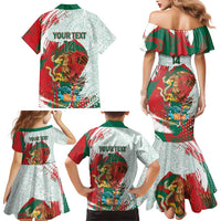 Mexico Football Custom Family Matching Mermaid Dress and Hawaiian Shirt El Tri Aztec Calendar Brush Style