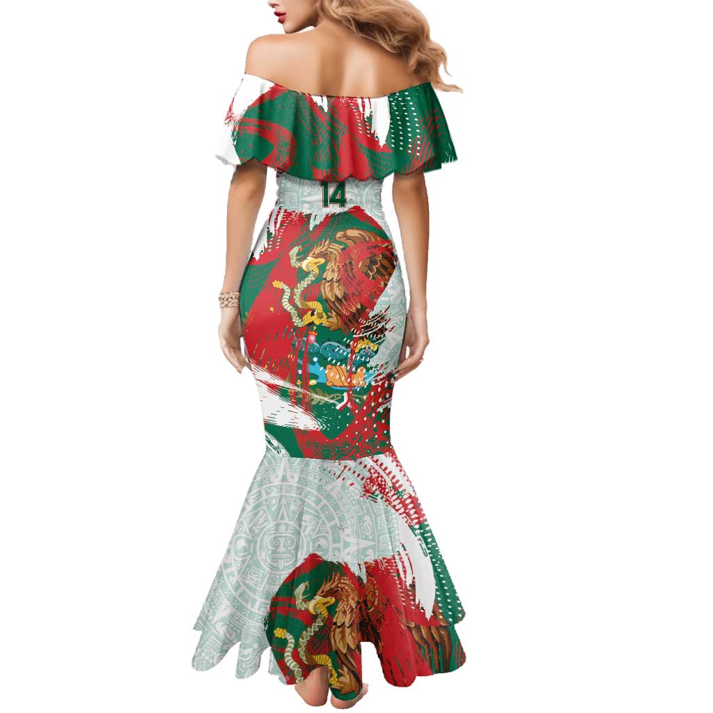 Mexico Football Custom Family Matching Mermaid Dress and Hawaiian Shirt El Tri Aztec Calendar Brush Style
