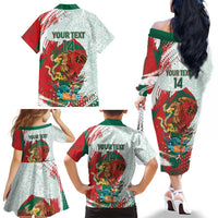 Mexico Football Custom Family Matching Off The Shoulder Long Sleeve Dress and Hawaiian Shirt El Tri Aztec Calendar Brush Style