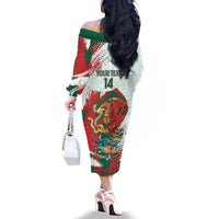 Mexico Football Custom Family Matching Off The Shoulder Long Sleeve Dress and Hawaiian Shirt El Tri Aztec Calendar Brush Style