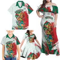 Mexico Football Custom Family Matching Off Shoulder Maxi Dress and Hawaiian Shirt El Tri Aztec Calendar Brush Style