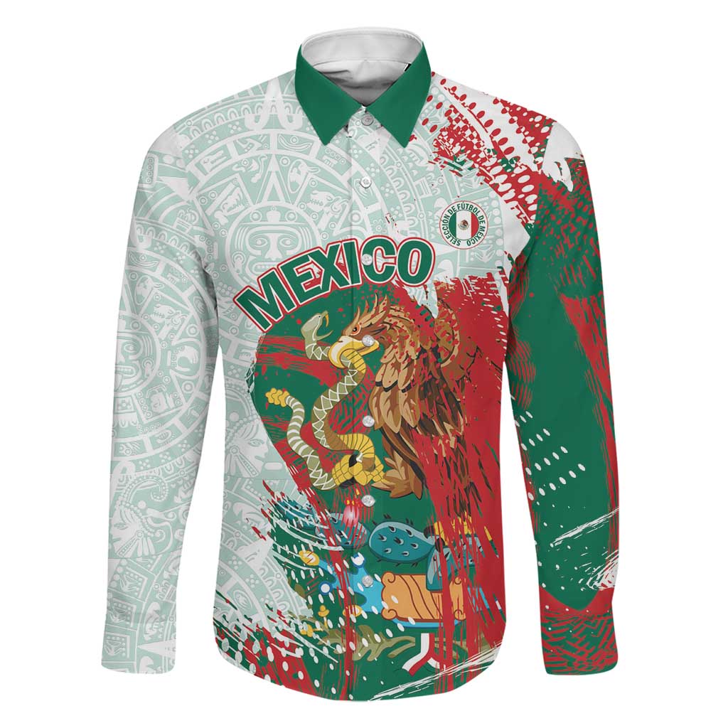 Mexico Football Custom Family Matching Off Shoulder Maxi Dress and Hawaiian Shirt El Tri Aztec Calendar Brush Style