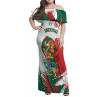 Mexico Football Custom Family Matching Off Shoulder Maxi Dress and Hawaiian Shirt El Tri Aztec Calendar Brush Style