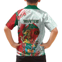 Mexico Football Custom Family Matching Off Shoulder Short Dress and Hawaiian Shirt El Tri Aztec Calendar Brush Style