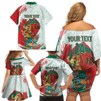 Mexico Football Custom Family Matching Off Shoulder Short Dress and Hawaiian Shirt El Tri Aztec Calendar Brush Style