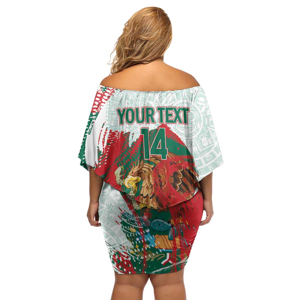 Mexico Football Custom Family Matching Off Shoulder Short Dress and Hawaiian Shirt El Tri Aztec Calendar Brush Style