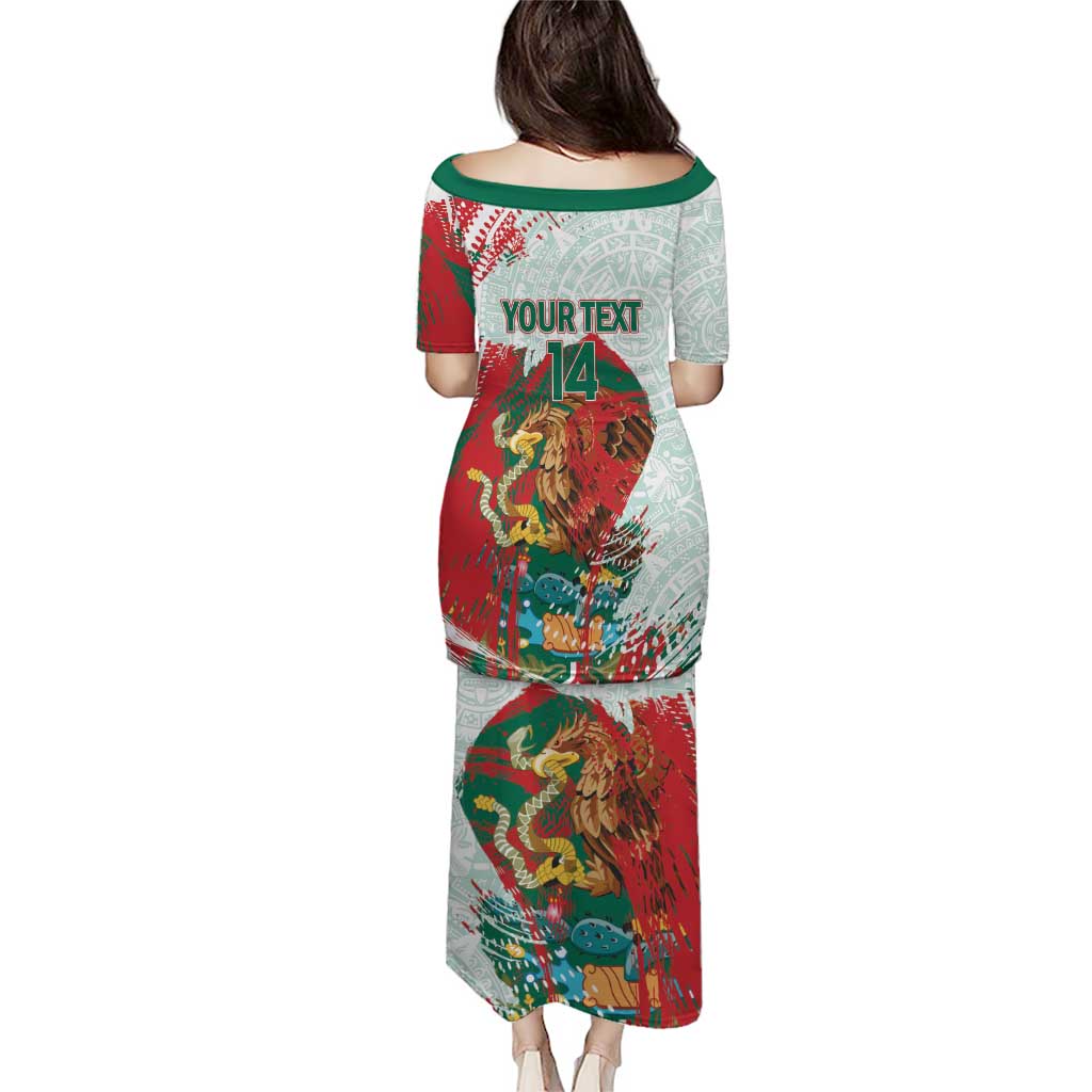 Mexico Football Custom Family Matching Puletasi and Hawaiian Shirt El Tri Aztec Calendar Brush Style