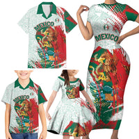 Mexico Football Custom Family Matching Short Sleeve Bodycon Dress and Hawaiian Shirt El Tri Aztec Calendar Brush Style
