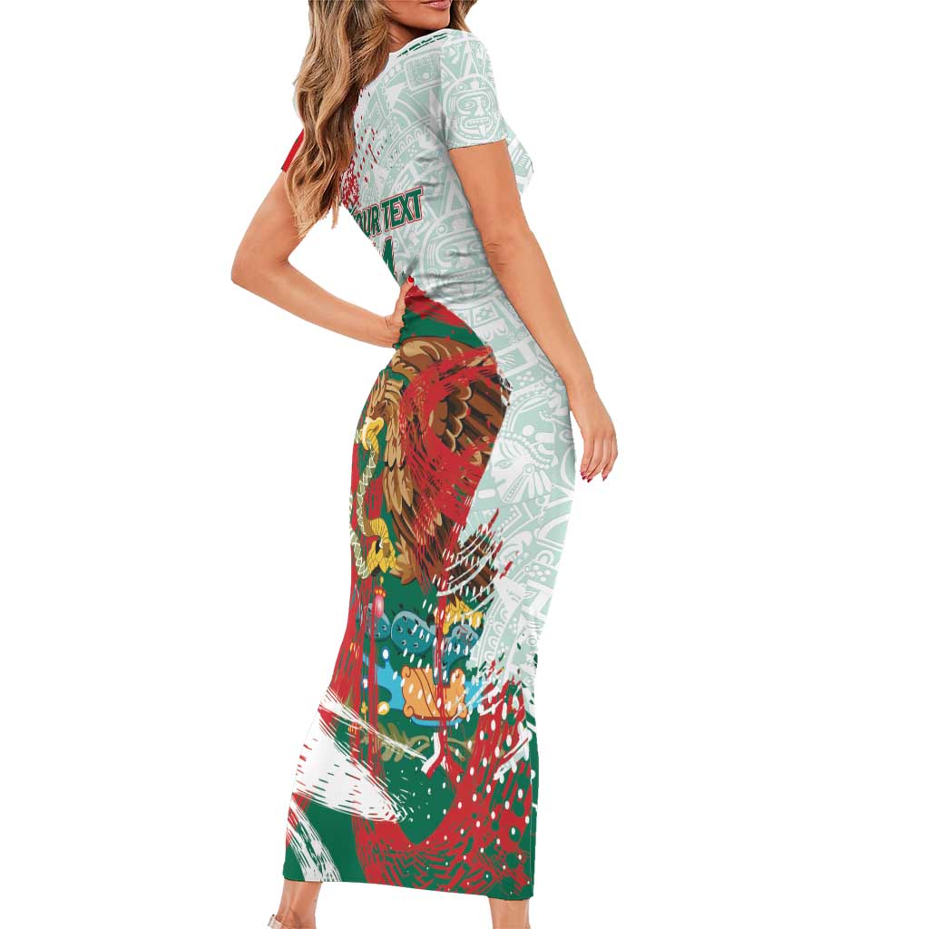 Mexico Football Custom Family Matching Short Sleeve Bodycon Dress and Hawaiian Shirt El Tri Aztec Calendar Brush Style