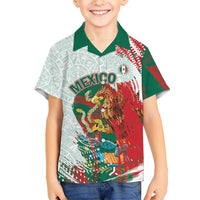 Mexico Football Custom Family Matching Short Sleeve Bodycon Dress and Hawaiian Shirt El Tri Aztec Calendar Brush Style