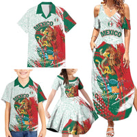 Mexico Football Custom Family Matching Summer Maxi Dress and Hawaiian Shirt El Tri Aztec Calendar Brush Style