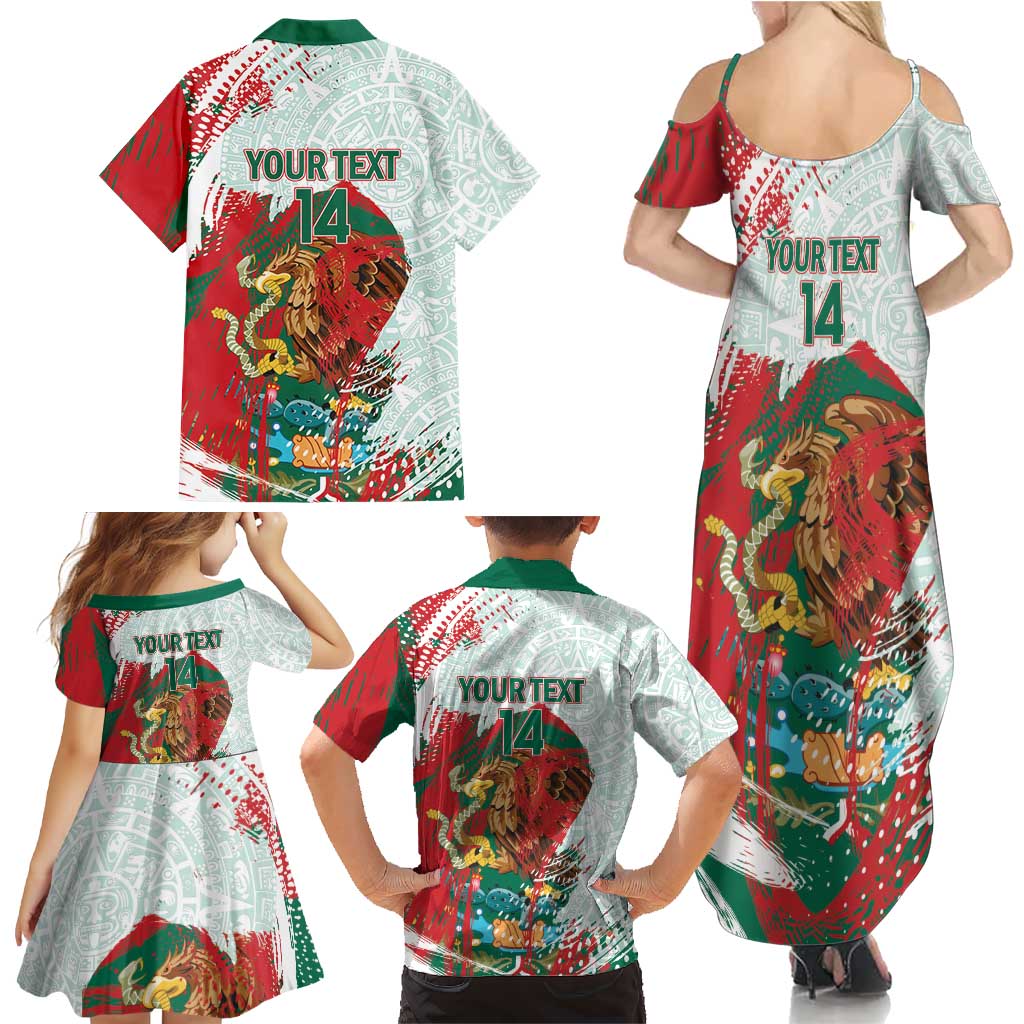Mexico Football Custom Family Matching Summer Maxi Dress and Hawaiian Shirt El Tri Aztec Calendar Brush Style