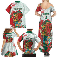 Mexico Football Custom Family Matching Summer Maxi Dress and Hawaiian Shirt El Tri Aztec Calendar Brush Style
