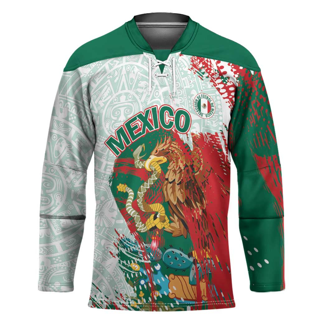 Mexico Football Custom Hockey Jersey El Tri Aztec Calendar Brush Style