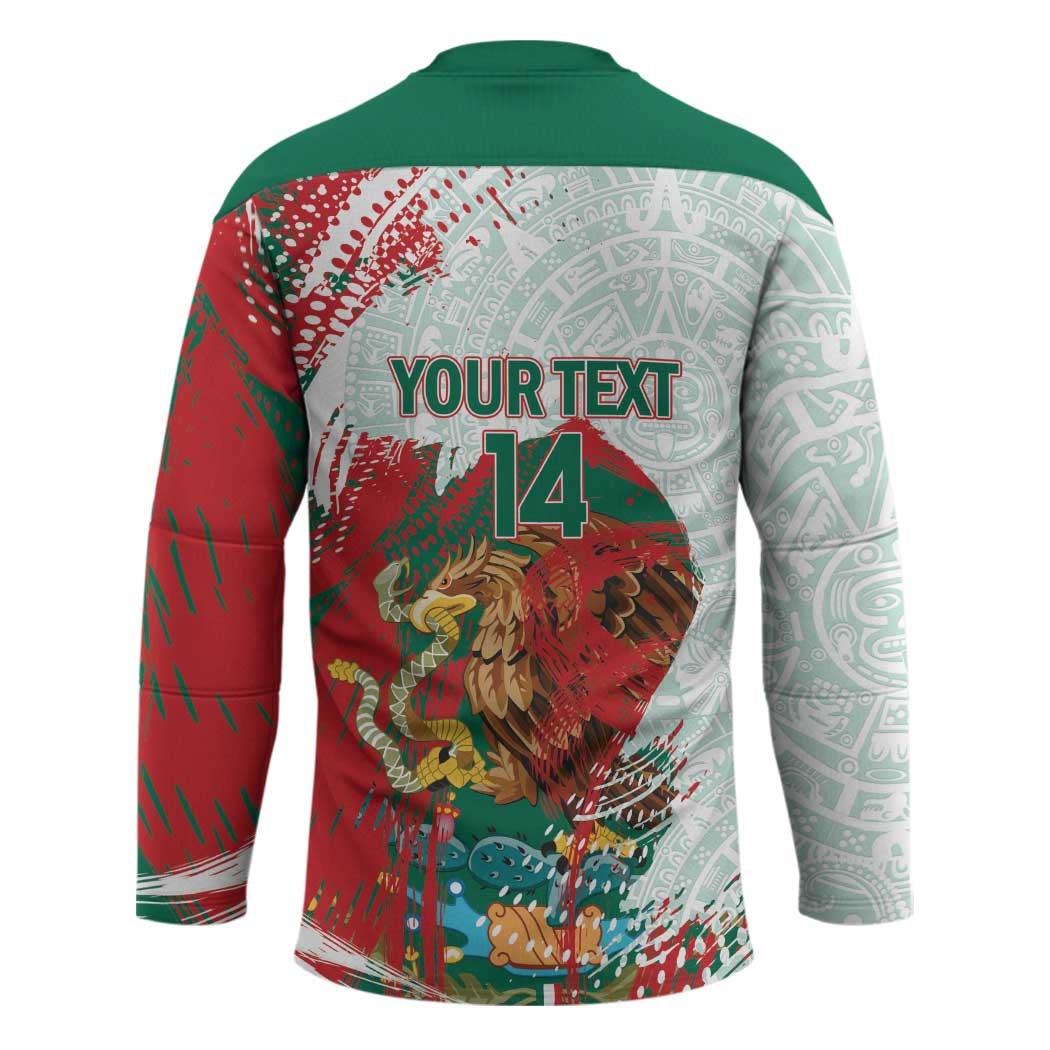 Mexico Football Custom Hockey Jersey El Tri Aztec Calendar Brush Style