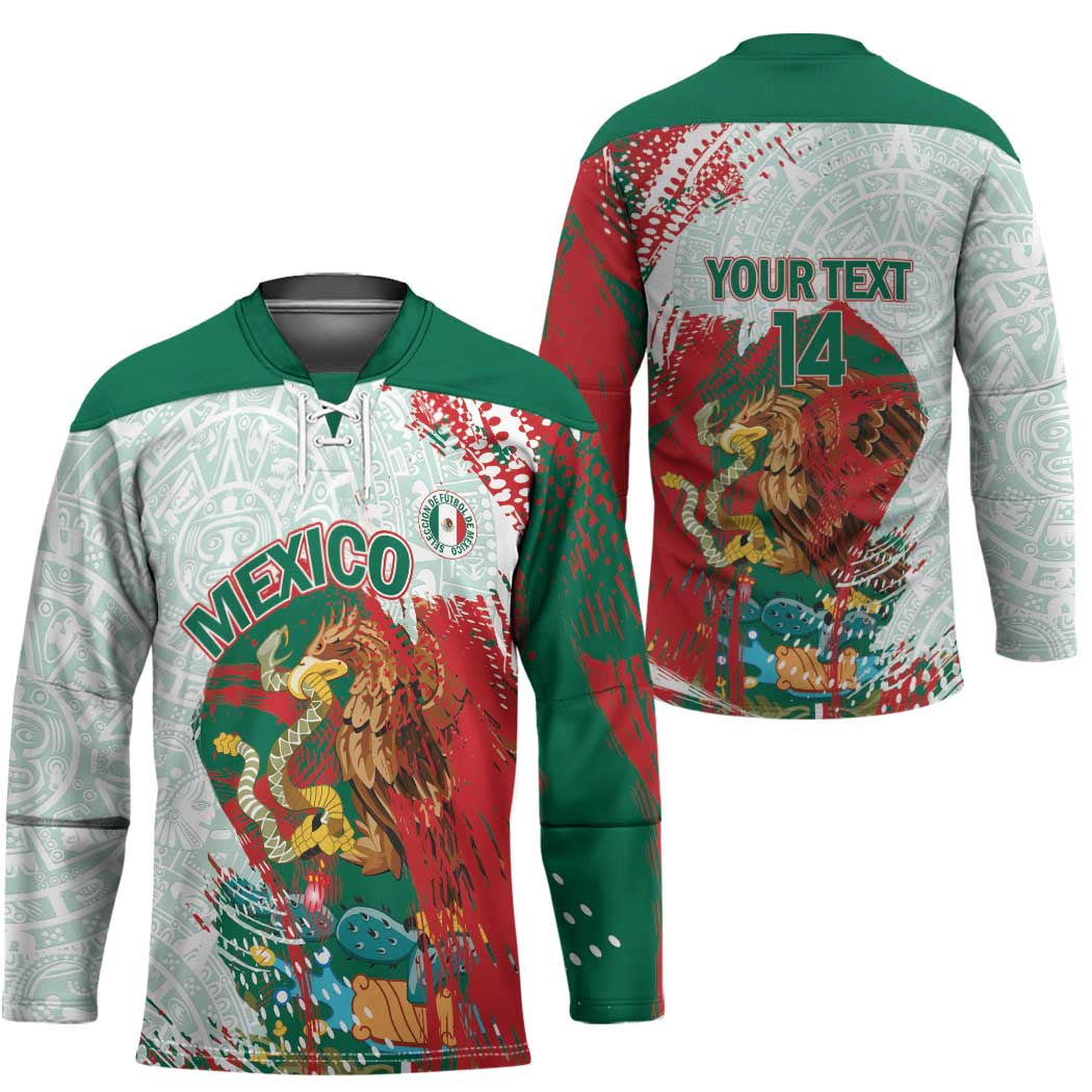 Mexico Football Custom Hockey Jersey El Tri Aztec Calendar Brush Style
