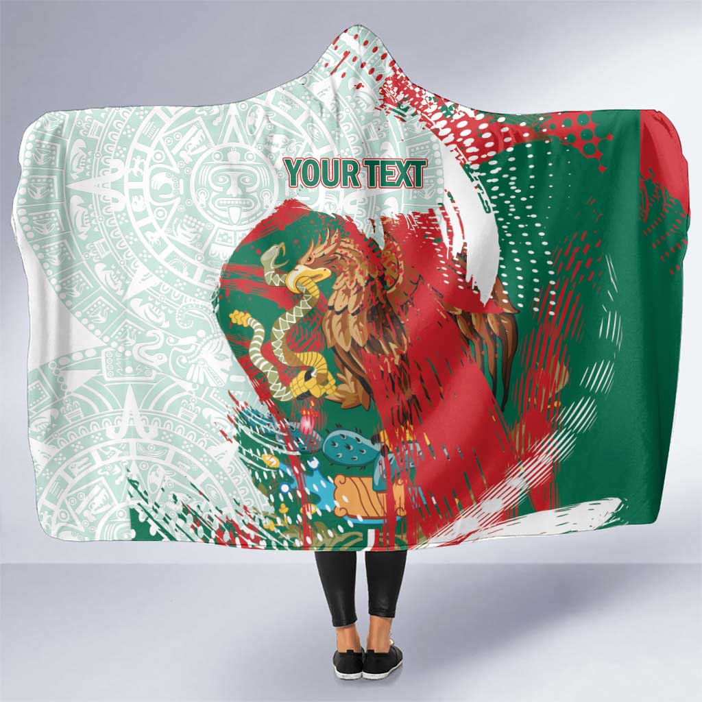 Mexico Football Custom Hooded Blanket El Tri Aztec Calendar Brush Style