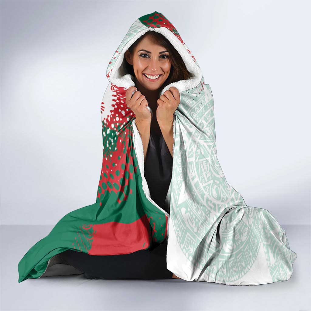 Mexico Football Custom Hooded Blanket El Tri Aztec Calendar Brush Style