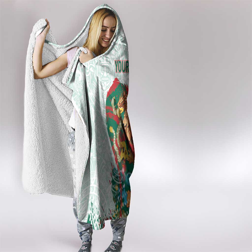 Mexico Football Custom Hooded Blanket El Tri Aztec Calendar Brush Style