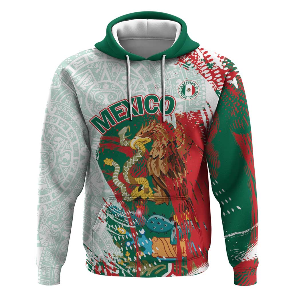 Mexico Football Custom Hoodie El Tri Aztec Calendar Brush Style