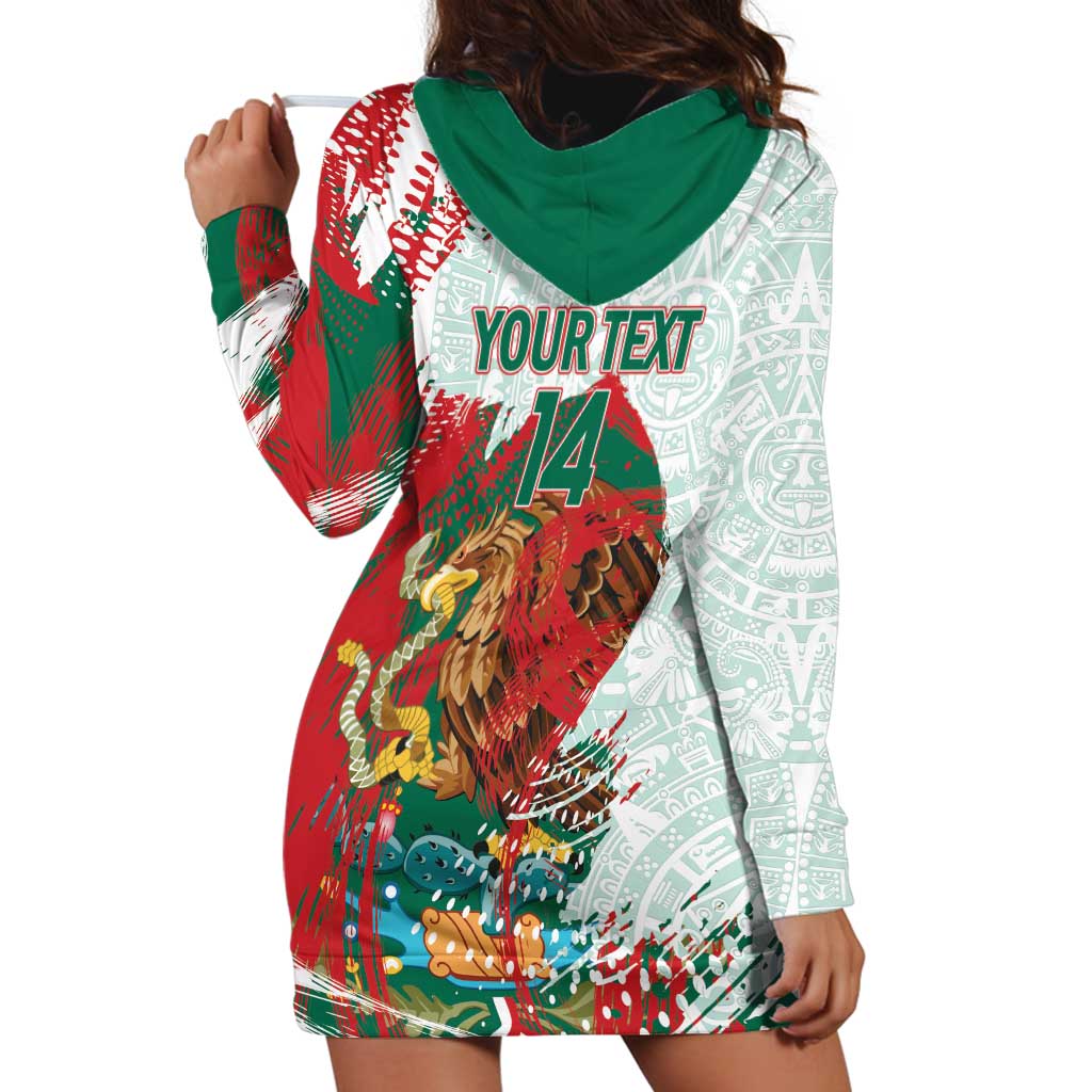 Mexico Football Custom Hoodie Dress El Tri Aztec Calendar Brush Style