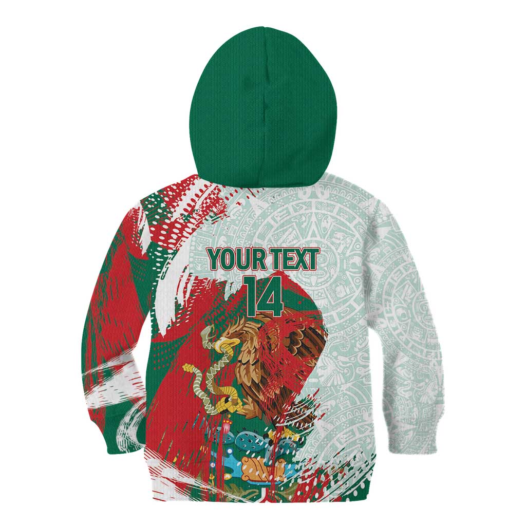 Mexico Football Custom Kid Hoodie El Tri Aztec Calendar Brush Style