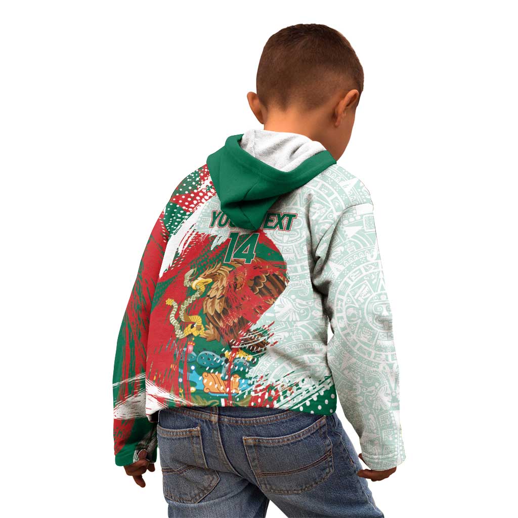 Mexico Football Custom Kid Hoodie El Tri Aztec Calendar Brush Style
