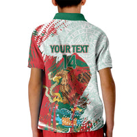 Mexico Football Custom Kid Polo Shirt El Tri Aztec Calendar Brush Style