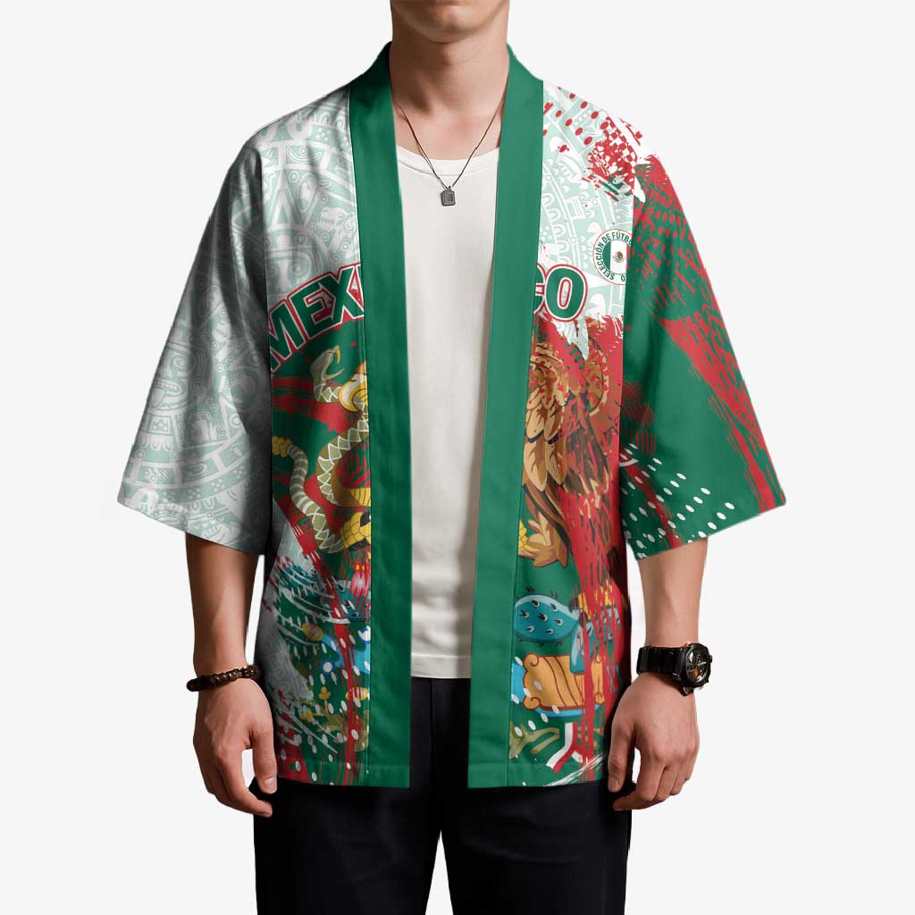 Mexico Football Custom Kimono El Tri Aztec Calendar Brush Style