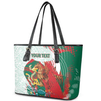 Mexico Football Custom Leather Tote Bag El Tri Aztec Calendar Brush Style