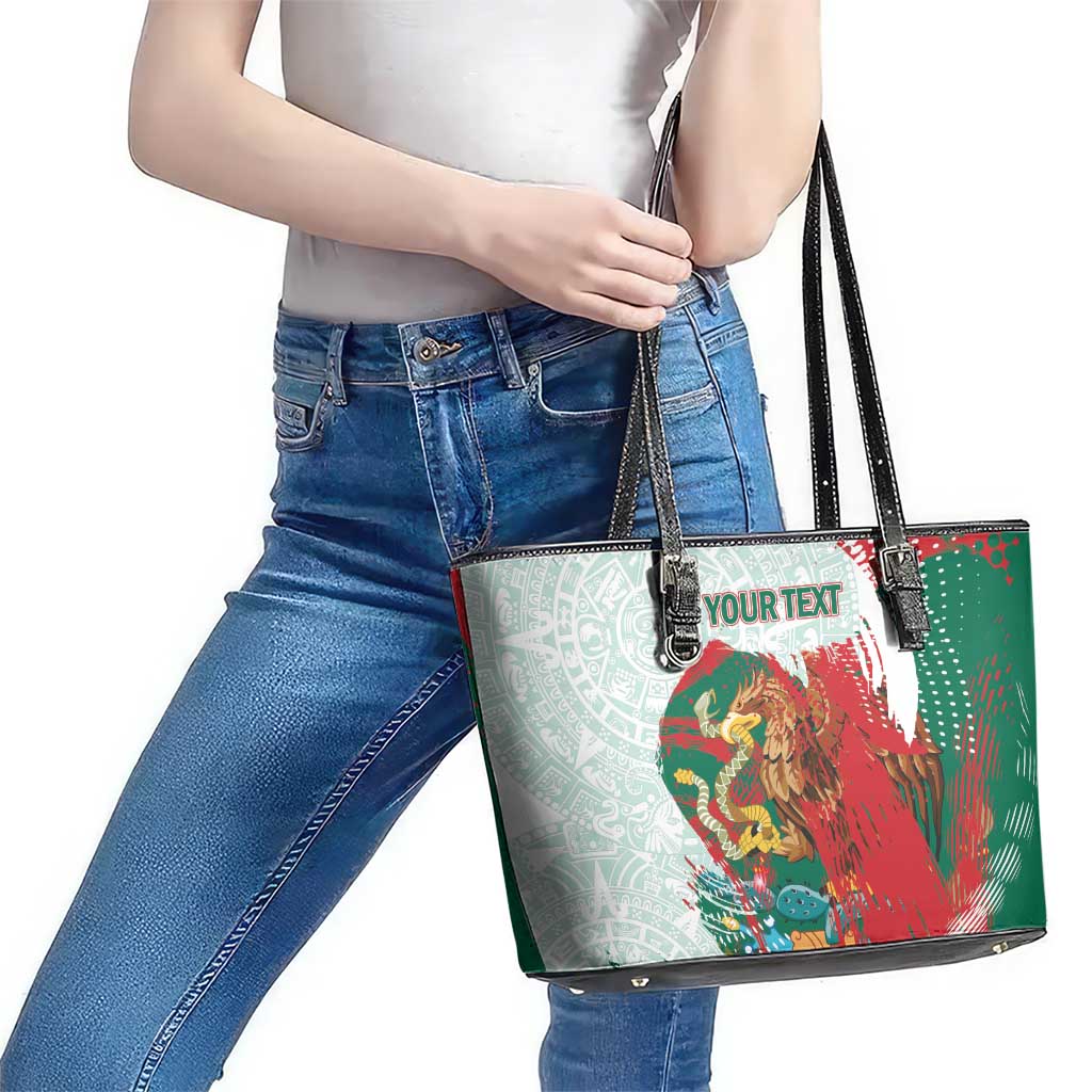 Mexico Football Custom Leather Tote Bag El Tri Aztec Calendar Brush Style