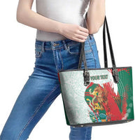 Mexico Football Custom Leather Tote Bag El Tri Aztec Calendar Brush Style