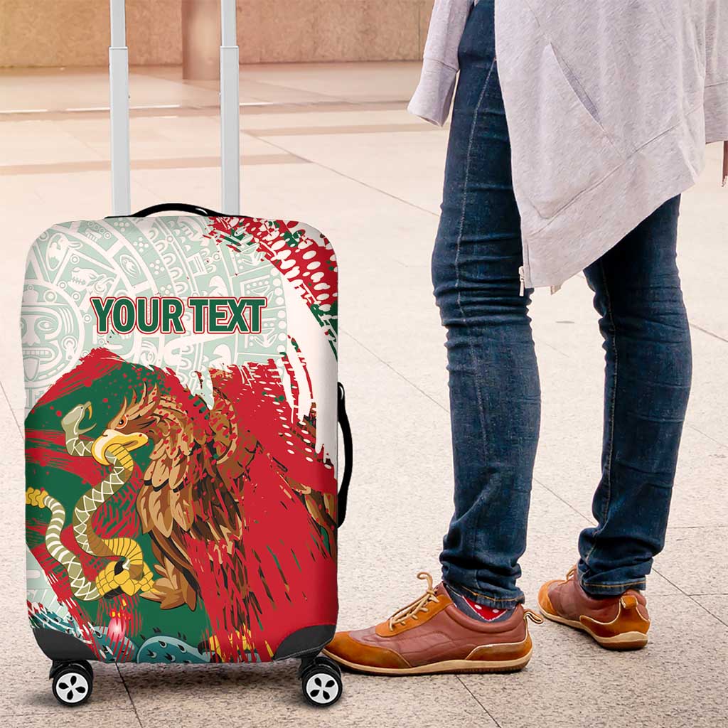 Mexico Football Custom Luggage Cover El Tri Aztec Calendar Brush Style