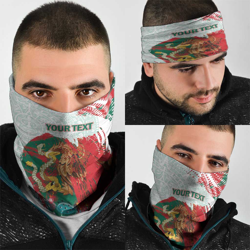 Mexico Football Custom Neck Gaiter El Tri Aztec Calendar Brush Style