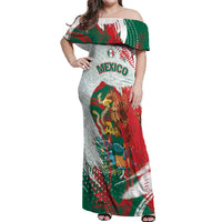 Mexico Football Custom Off Shoulder Maxi Dress El Tri Aztec Calendar Brush Style