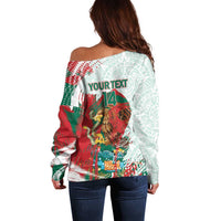 Mexico Football Custom Off Shoulder Sweater El Tri Aztec Calendar Brush Style