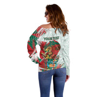 Mexico Football Custom Off Shoulder Sweater El Tri Aztec Calendar Brush Style