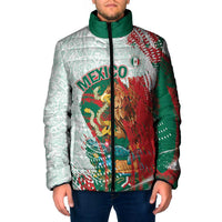Mexico Football Custom Padded Jacket El Tri Aztec Calendar Brush Style