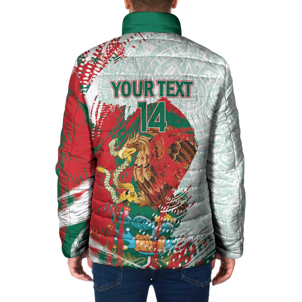 Mexico Football Custom Padded Jacket El Tri Aztec Calendar Brush Style