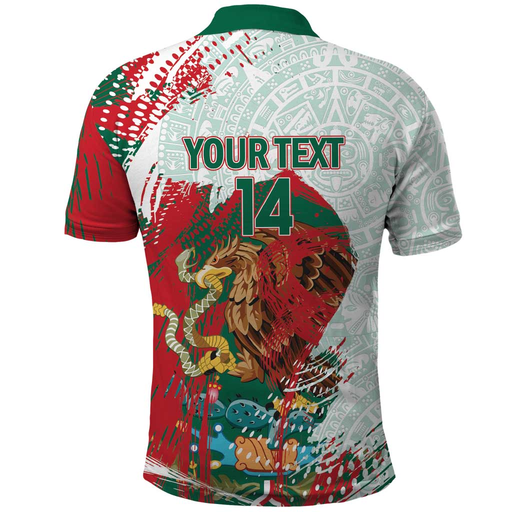 Mexico Football Custom Polo Shirt El Tri Aztec Calendar Brush Style