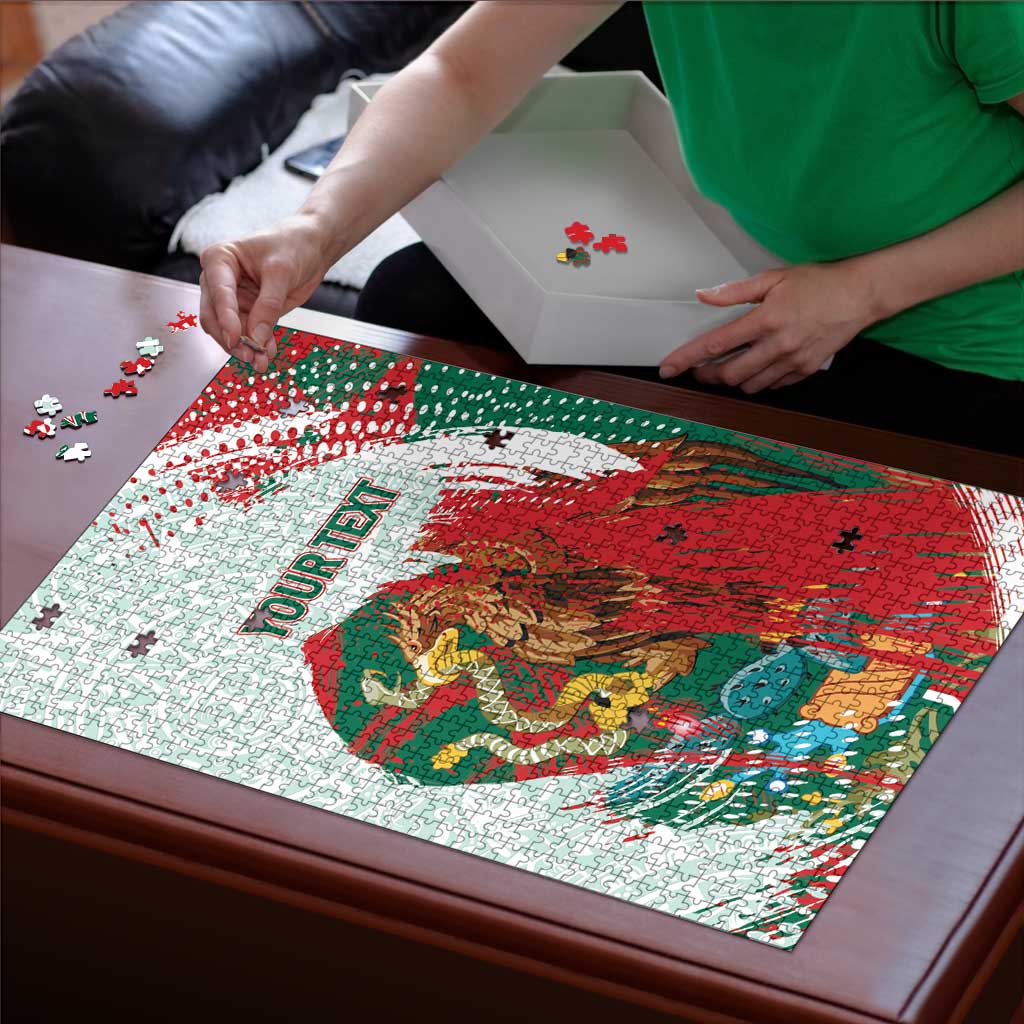 Mexico Football Custom Puzzle El Tri Aztec Calendar Brush Style